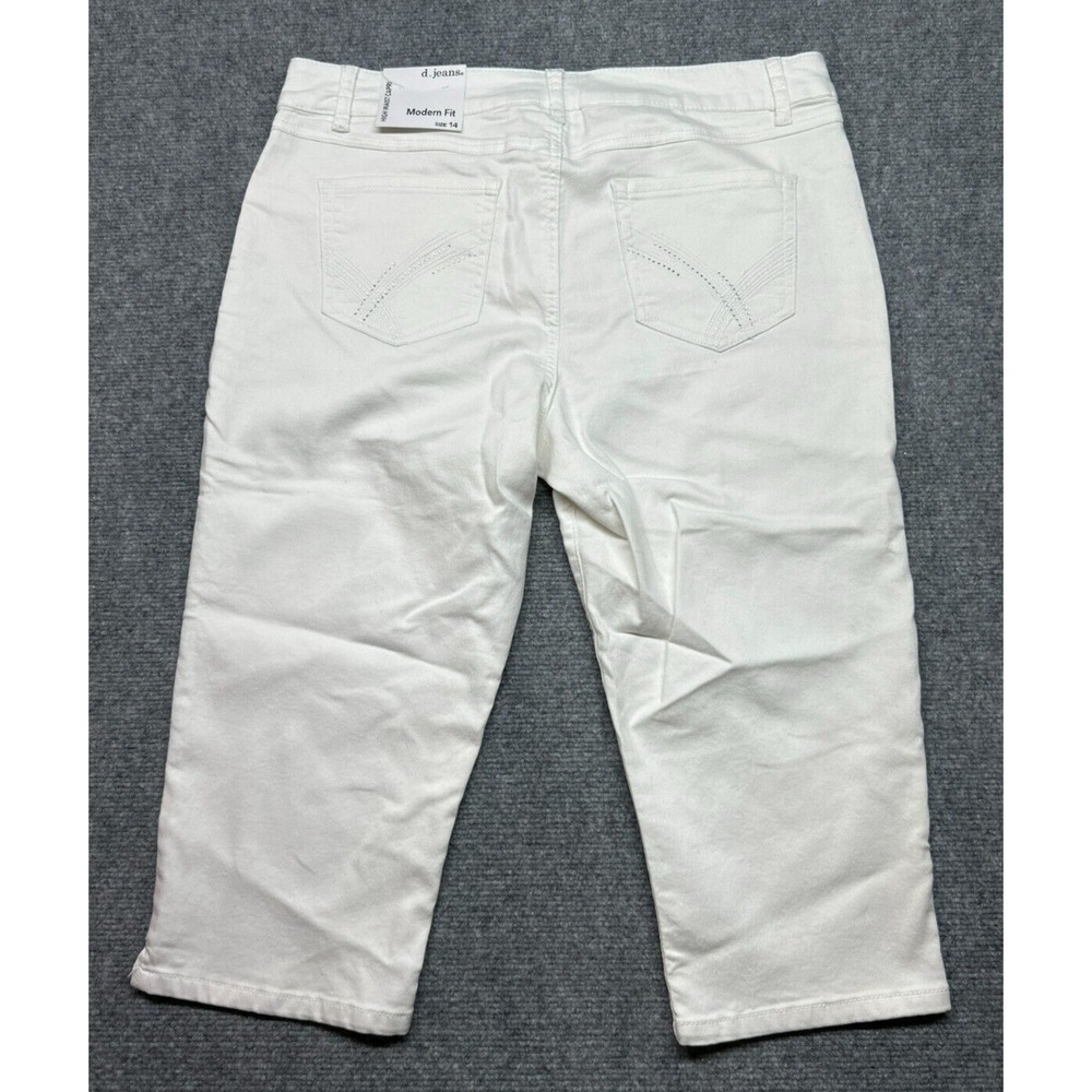 D Jeans Capri Pants Womens 14 White High Waist Modern Fit High Waist Solid New - Picture 2 of 13